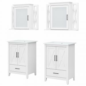 Bush Furniture - Key West Bathroom Double 24W Vanity and Medicine Cabinet in White Ash - KWS041WAS