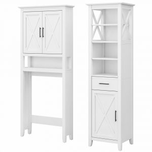 Bush Furniture - Key West Bathroom Toilet Storage Cabinet and Linen Tower in White Ash - KWS038WAS