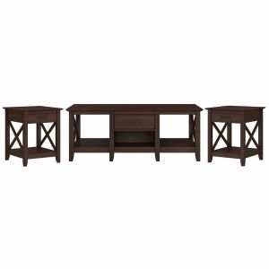 Bush Furniture - Key West Coffee Table with Set of 2 End Tables in Bing Cherry - KWS023BC