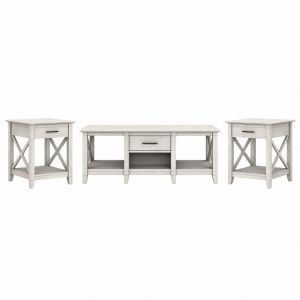 Bush Furniture - Key West Coffee Table with End Tables in Linen White Oak - (Set of 2) - KWS023LW