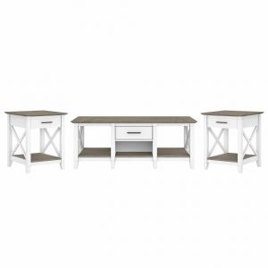 Bush Furniture - Key West Coffee Table with End Tables in Pure White and Shiplap Gray (Set of 2) - KWS023G2W