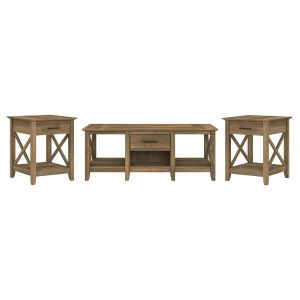 Bush Furniture - Key West Coffee Table with End Tables in Reclaimed Pine (Set of 2) - KWS023RCP