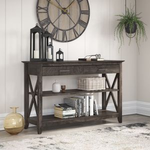 Bush Furniture - Key West Console Table with Drawes and Shelves in Dark Gray Hickory - KWT248GH-03