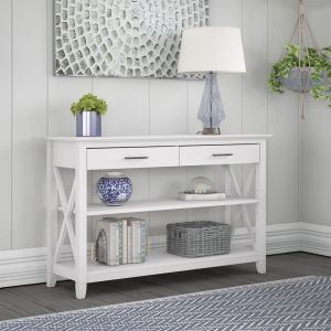 Bush Furniture - Key West Console Table with Drawers and Shelves in Pure White Oak - KWT248WT-03