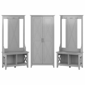 Bush Furniture - Key West Entryway Storage Set with Hall Tree, Shoe Bench and Tall Cabinet in Cape Cod Gray - KWS057CG