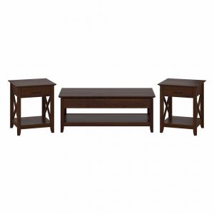 Bush Furniture - Key West Lift Top Coffee Table Desk with End Tables in Bing Cherry - KWS076BC