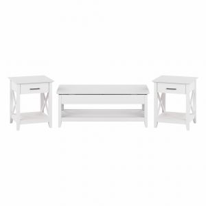 Bush Furniture - Key West Lift Top Coffee Table Desk with End Tables in Pure White Oak - KWS076WT