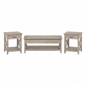 Bush Furniture - Key West Lift Top Coffee Table Desk with End Tables in Washed Gray - KWS076WG