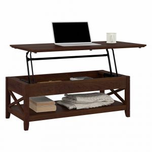 Bush Furniture - Key West Lift Top Coffee Table Desk with Storage in Bing Cherry - KWT348BC-03