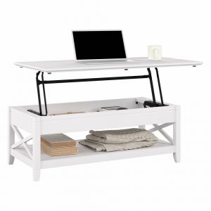 Bush Furniture - Key West Lift Top Coffee Table Desk with Storage in Pure White Oak - KWT348WT-03