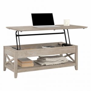 Bush Furniture - Key West Lift Top Coffee Table Desk with Storage in Washed Gray - KWT348WG-03