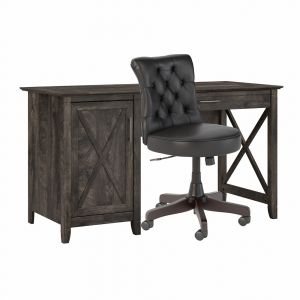 Bush Furniture - Key West Single Ped Desk w Arden Lane Mid Back Tufted Chair in Dark Gray Hickory - KWS020GH