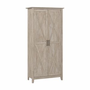 Bush Furniture - Key West Tall Storage Cabinet with Doors in Washed Gray - KWS266WG-03