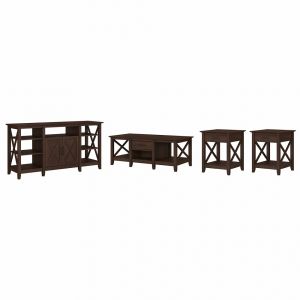 Bush Furniture - Key West Tall TV Stand with Coffee Table and (Set of 2) End Tables in Bing Cherry - KWS025BC