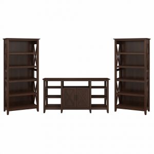 Bush Furniture - Key West Tall TV Stand with Set of 2 Bookcases in Bing Cherry - KWS027BC