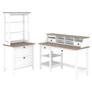 Bush Furniture - Mayfield 54W Computer Desk with Shelves, Desktop Organizer, Lateral File Cabinet and Hutch in Pure White and Shiplap Gray - MAY007GW2