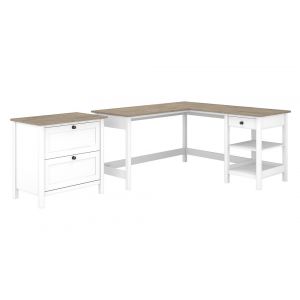 Bush Furniture - Mayfield 60W L Shaped Computer Desk with 2 Drawer Lateral File Cabinet in Pure White and Shiplap Gray - MAY011GW2