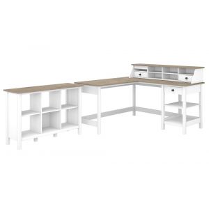 Bush Furniture - Mayfield 60W L Shaped Computer Desk with Desktop Organizer and 6 Cube Bookcase in Pure White and Shiplap Gray - MAY013GW2