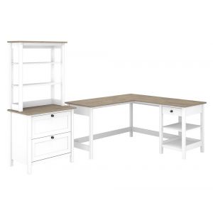 Bush Furniture - Mayfield 60W L Shaped Computer Desk with Lateral File Cabinet and Hutch in Pure White and Shiplap Gray - MAY015GW2