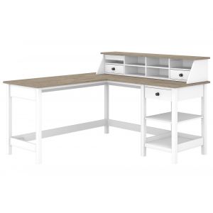 Bush Furniture - Mayfield 60W L Shaped Computer Desk with Desktop Organizer in Pure White and Shiplap Gray - MAY012GW2