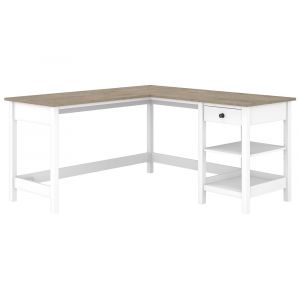 Bush Furniture - Mayfield 60W L Shaped Computer Desk with Storage in Pure White and Shiplap Gray - MAD260GW2-03