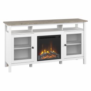 Bush Furniture - Mayfield 60W TV Stand w Electric Fireplace Insert in Shiplap Gray/Pure White - MAY027GW2