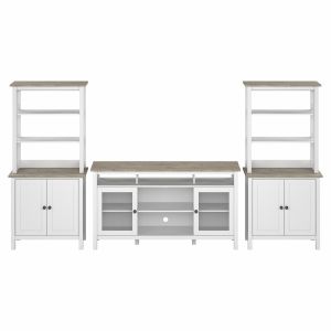Bush Furniture - Mayfield 60W TV Stand w Storage Bookcases in Shiplap Gray/Pure White - MAY028GW2
