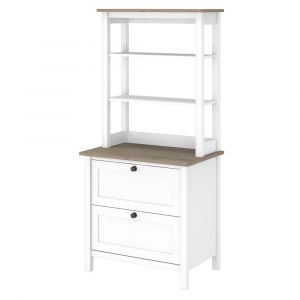 Bush Furniture - Mayfield Bookcase with Drawers in Pure White and Shiplap Gray - MAY018GW2