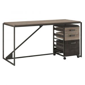 Bush Furniture - Refinery 62W Industrial Desk with 3 Drawer Mobile File Cabinet in Rustic Gray - RFY005RG