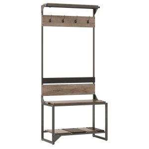 Bush Furniture - Refinery Hall Tree with Shoe Storage Bench in Rustic Gray - RFY012RG - CLOSEOUT