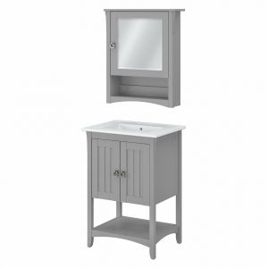 Bush Furniture - Salinas 24W Bathroom Vanity Sink and Medicine Cabinet with Mirror in Cape Cod Gray - SAL018CG