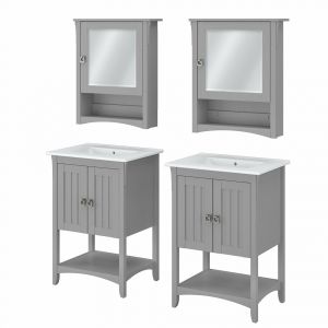 Bush Furniture - Salinas 48W Double Vanity Set with Sinks and Medicine Cabinets in Cape Cod Gray - SAL032CG