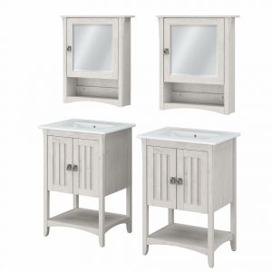 Bush Furniture - Salinas 48W Double Vanity Set with Sinks and Medicine Cabinets in Linen White Oak - SAL032LW
