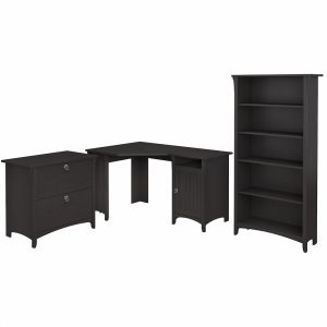 Bush Furniture - Salinas 55W Corner Desk with Lateral File Cabinet and 5 Shelf Bookcase in Vintage Black - SAL013VB