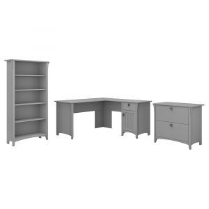 Bush Furniture - Salinas 60W L Shaped Desk with Lateral File Cabinet and Bookcase in Cape Cod Gray - SAL003CG