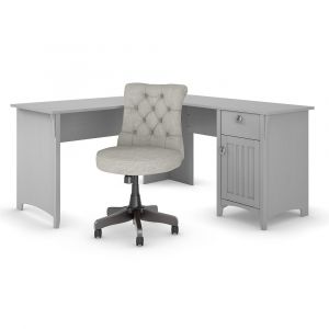 Bush Furniture - Salinas 60W L Shaped Desk with Mid Back Tufted Office Chair in Cape Cod Gray - SAL010CG