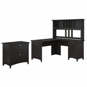 Bush Furniture - Salinas 60W L Shaped Desk with Hutch and Lateral File Cabinet in Vintage Black - SAL005VB