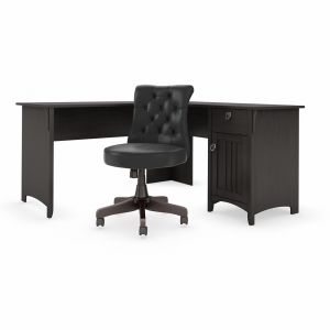 Bush Furniture - Salinas 60W L Shaped Desk with Mid Back Tufted Office Chair in Vintage Black - SAL010VB