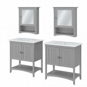 Bush Furniture - Salinas 64W Double Vanity Set with Sinks and Medicine Cabinets in Cape Cod Gray - SAL033CG