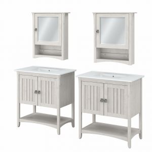 Bush Furniture - Salinas 64W Double Vanity Set with Sinks and Medicine Cabinets in Linen White Oak - SAL033LW