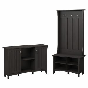 Bush Furniture - Salinas Entryway Storage Set with Hall Tree, Shoe Bench and Accent Cabinet in Vintage Black - SAL008VB