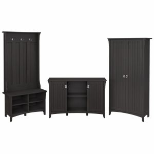 Bush Furniture - Salinas Entryway Storage Set with Hall Tree, Shoe Bench and Accent Cabinets in Vintage Black - SAL016VB