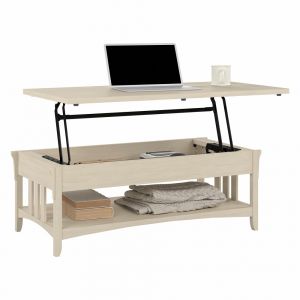 Bush Furniture - Salinas Lift Top Coffee Table Desk with Storage in Antique White - SAT348AW-03