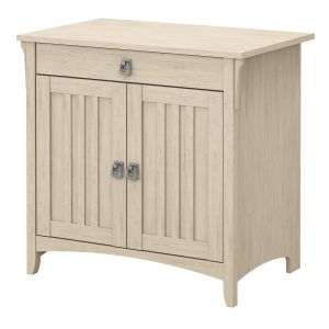 Bush Furniture - Salinas Secretary Desk with Keyboard Tray and Storage Cabinet in Antique White - SAS432AW-03 - CLOSEOUT