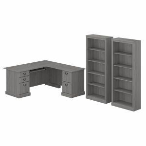 Bush Furniture - Saratoga L Shaped Computer Desk and Bookcase Set in Modern Gray - SAR005MG