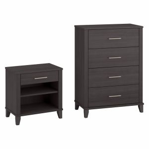 Bush Furniture - Somerset  4 Drawer Chest and Nightstand in Storm Gray - SET034SG
