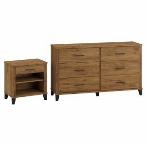 Bush Furniture - Somerset  6 Drawer Dresser and Nightstand in Fresh Walnut - SET035FW