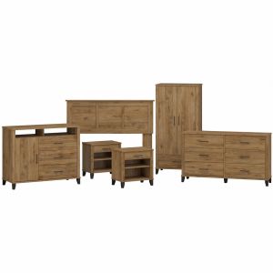 Bush Furniture - Somerset 6 Piece Bedroom Set with Full/Queen Size Headboard and Storage in Fresh Walnut - SET037FW