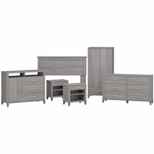 Bush Furniture - Somerset 6 Piece Bedroom Set with Full/Queen Size Headboard and Storage in Platinum Gray - SET037PG