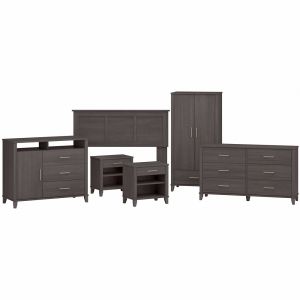 Bush Furniture - Somerset 6 Piece Bedroom Set with Full/Queen Size Headboard and Storage in Storm Gray - SET037SG